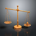 Ornate Golden Balance Scale With Decorative Base And Hanging Pans For Daily Living