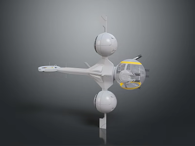 Futuristic 3D Model Structure With Spherical Components Transparent Cabin And Yellow Trim Connecting Arm 3d model
