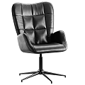 Brown Leather Office Chair With High Back Tufted Design Curved Armrests Black Five Star Base