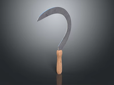 Professional Sickle Hardware Tool with Sharp Metal Blade and Wooden Handle 3d model