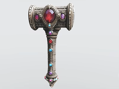 Hammer Shaped Ornament Decor Set With Colorful Gemstones And Metal Craft 3d model