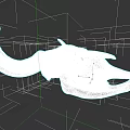 White Animal Skull With Curved Horns Detailed Structure Isolated On Black Background