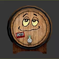 Wooden Beer Barrel With Smiley Face Beer Label Faucet And Black Hoops