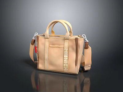 Light Brown Handbag With Top Handle Shoulder Strap Decorative Stripes And Small Pocket 3d model