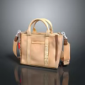 Light Brown Handbag With Top Handle Shoulder Strap Decorative Stripes And Small Pocket