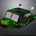 Sporty Recreational Boat With Green Black And American Flag 160H Logo Open Top Driver Seat