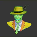Green Skinned Character In Yellow Suit With Feather Hat And Black Skull Tie Bust Sculpture