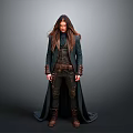 Mysterious Man With Long Hair Dark Cloak And Leather Belt In Medieval Style Outfit