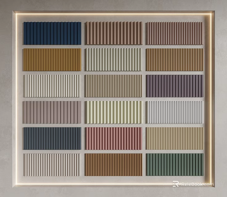 Various Colored Wall Panels Sample Display With Grid Arrangement For Interior 3d model 