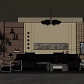 Quiet ancient style living room sofa background wall sofa coffee table combination chandelier 3d model