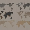 Modern World Map Wall Decor with Gray Brown Textured Designs for Home Decoration