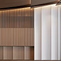 Modern Wooden Slatted Wall Design With White Curved Accent And Minimalist Style