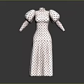 Fashionable Polka Dot Long Dress With High Neck And Puffed Sleeves