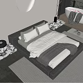 Modern Double Bed Interior With White Bedding Brown Throw And Striped Rug 3d model