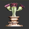 Green Cactus with Pink and Red Flowers on Orange Layered Stone Base