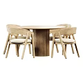 Modern Wooden Round Dining Table Set With Upholstered Chairs Simple Design 3d model