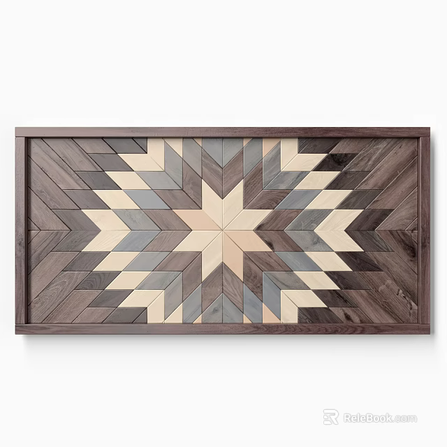 Wooden Wall Decor With Geometric Star Pattern And Various Wood Tones Framed Design 3d model 