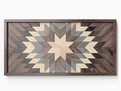 Wooden Wall Decor With Geometric Star Pattern And Various Wood Tones Framed Design 3d model