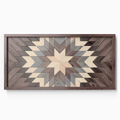 Wooden Wall Decor With Geometric Star Pattern And Various Wood Tones Framed Design 3d model