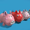 Cute Pig Shaped Toys In Various Colors And Patterns On Blue Background