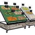 Vegetable Display Shelves with Green Crates Wooden Base Mobile Wheels Fresh Produce Price Tags