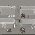 Modern Freestanding White Bathtub Interior With Folded Towel Wooden Stool And Faucet