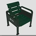 Green Wooden Chair With Metal Frame Armrests Black Legs And FRS Logo
