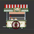 Vintage Ice Cream Cart with Red White Striped Awning Green Trim Decorative Red Wheel