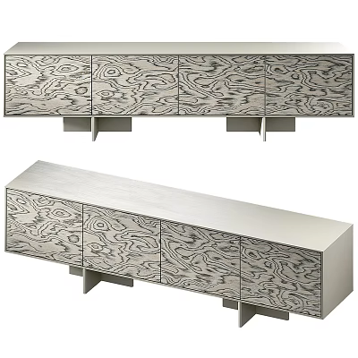 Modern TV Stand With Wood Grain Design And Multiple Textured Doors 3d model