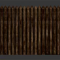 Brown Wooden Fence With Closely Spaced Vertical Spiked Slats And Support Legs