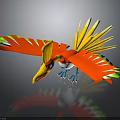 Colorful 3D Bird Character With Red Body Yellow Crest Green Red Wings And Blue Feet