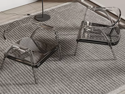 Modern Transparent Acrylic Leisure Chairs With Armrests In Living Room On Textured Rug 3d model