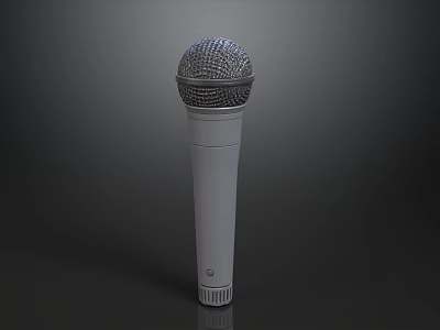 Professional Silver Handheld Microphone With Mesh Head And White Handle 3d model
