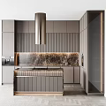 Modern Open Kitchen Interior With Cabinets Marble Island Countertop And Range Hood