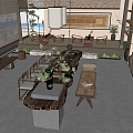 New Chinese Zen Teahouse Chinese Tea Room Tea Tasting Area Club Tea Room Solid Wood Tea Table and Chair Tatami Tea Table and Chair 3d model