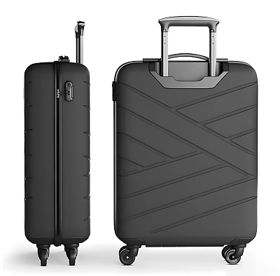Black Hard Shell Suitcase Luggage With Trolley And Pattern Design 3d model