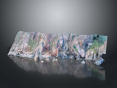 Natural Rocky Cliff Structure With Calm Water Surface Reflection 3d model