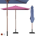 Outdoor Patio Umbrellas With Pink Blue Canopies And Wooden Poles For Shade