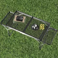 Outdoor Camping Table With Metal Legs For Grassland Use Featuring Laptop Cup And Yellow Fruits
