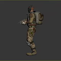 Combat Character In Armored Suit With Biological Pattern Holding Rifle And Helmet 3d model