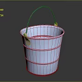 Silver Metal Household Bucket With Black Handle And Blue Liquid Inside