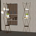 Geometric Metal Shelving Units With Potted Plants In Modern Interior Decor