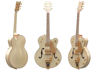 Vintage Hollow Body Guitars with Cream Finish and Gold Hardware Musical Instruments 3d model