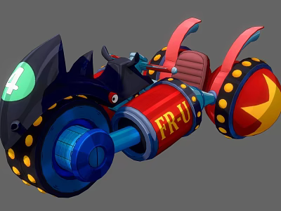 Colorful Cartoon Motorcycle With FR-J Label Large Wheels And Red Seat 3d model
