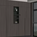 Modern Dark Wood Wardrobe Design With Built In Shelves And Storage