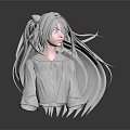 Glowing Anime Child 3D Model With Silver White Long Hair In White Shirt On Dark Background