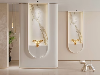 Elegant Modern Background Wall with Marble Texture and Golden Decorative Art 3d model