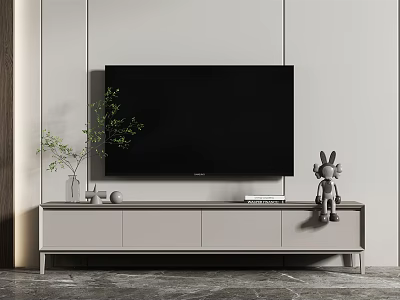 Minimalist Modern TV Stand With Flat Screen TV Decorative Vase And Rabbit Figurine 3d model