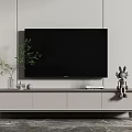 Minimalist Modern TV Stand With Flat Screen TV Decorative Vase And Rabbit Figurine