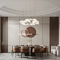 Luxurious Modern Private Dining Room With Round Table Chandeliers And Sofa 3d model